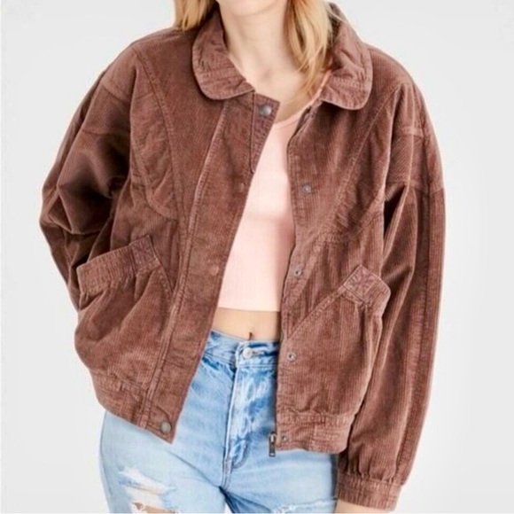 American Eagle Outfitters Jackets & Blazers - American Eagle Milk Chocolate Corduroy Bomber Jacket